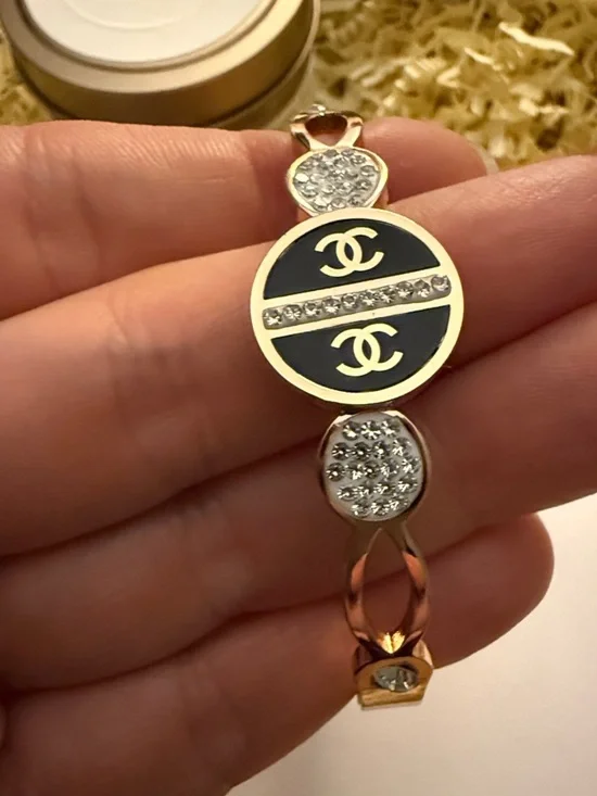 Fashion Jewelry Gold-Tone Black Enamel Crystal Accent Bracelet - Picture 4 of 6